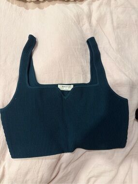 Babaton Deep Teal Ribbed Square-Neck Cropped Tank